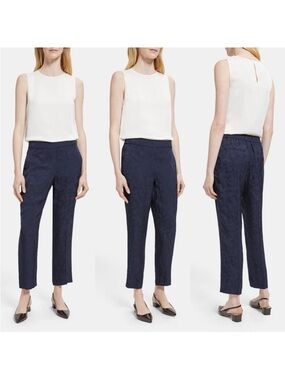 Theory Navy Jacquard Cropped Ankle Pants